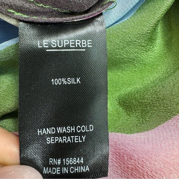 LE SUPERBE Interrupted Pattern Sunset Tower Tuck Silk Blouse Women’s Sz 0 - Picture 7 of 11